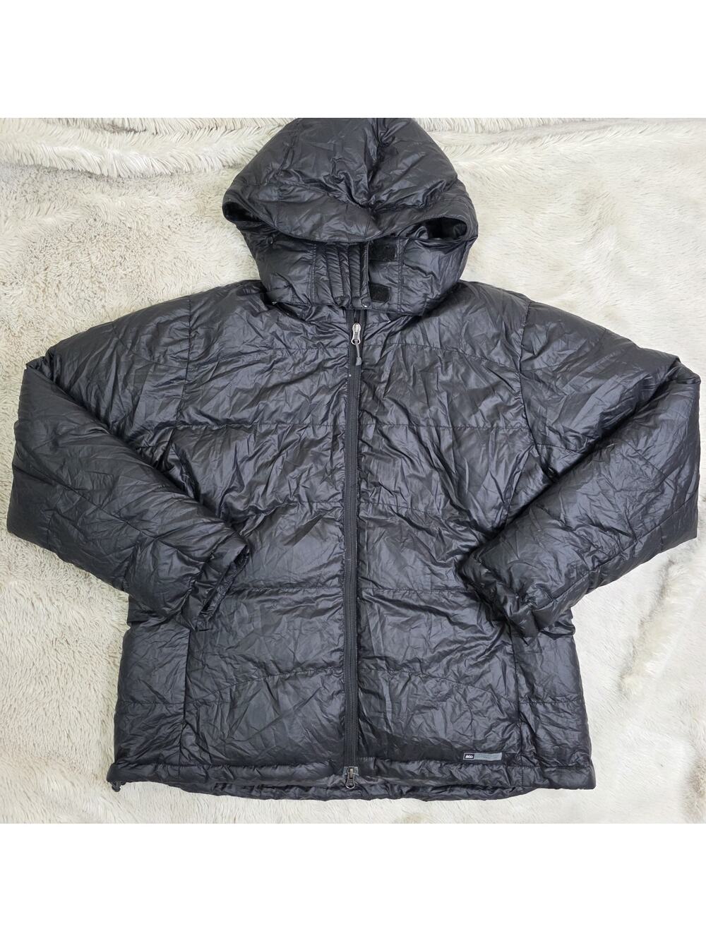REI Co-op Davos II 700 Goose Down Jacket Women's Black Hooded Coat Size XL